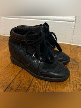 Isabel Marant Black Leather Bobby Wedge Sneakers